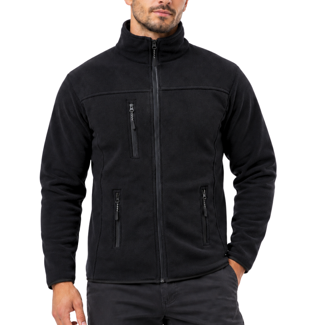 Black Unisex Fleece Jacket with 3 Zip Pockets