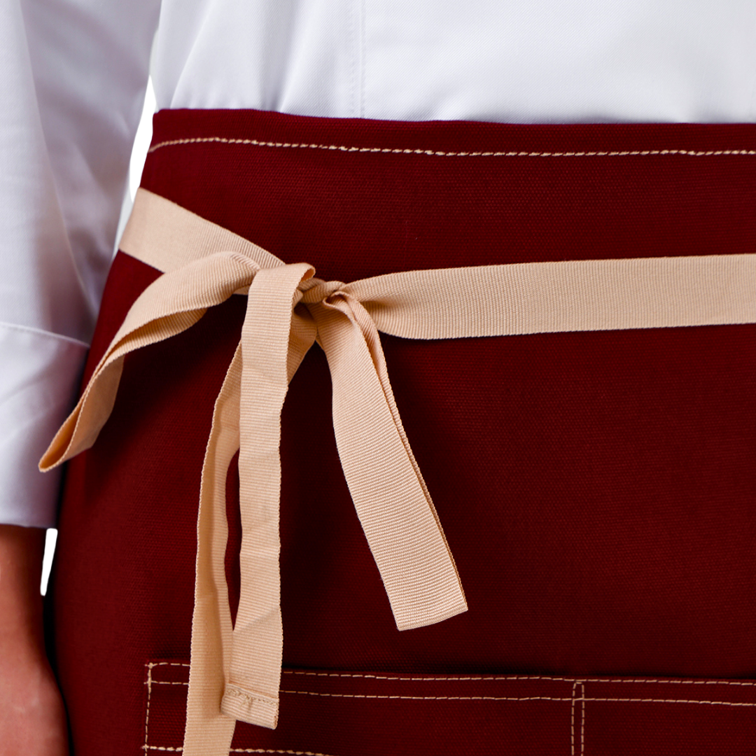 Burgundy Lisbon cotton waist apron, product view 4