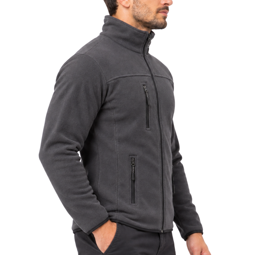 Charcoal Unisex Fleece Jacket with 3 Zip Pockets