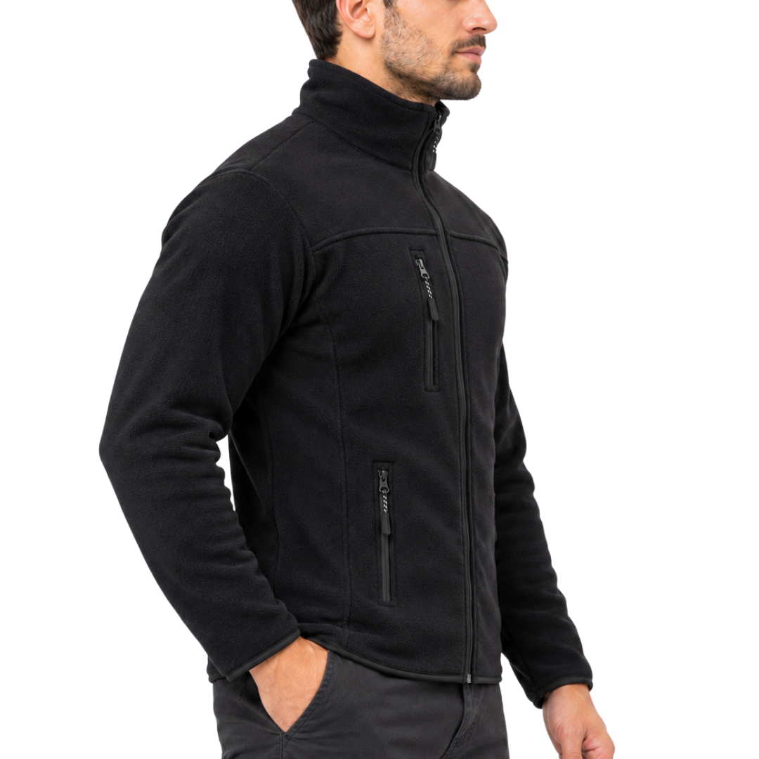 Black Unisex Fleece Jacket with 3 Zip Pockets