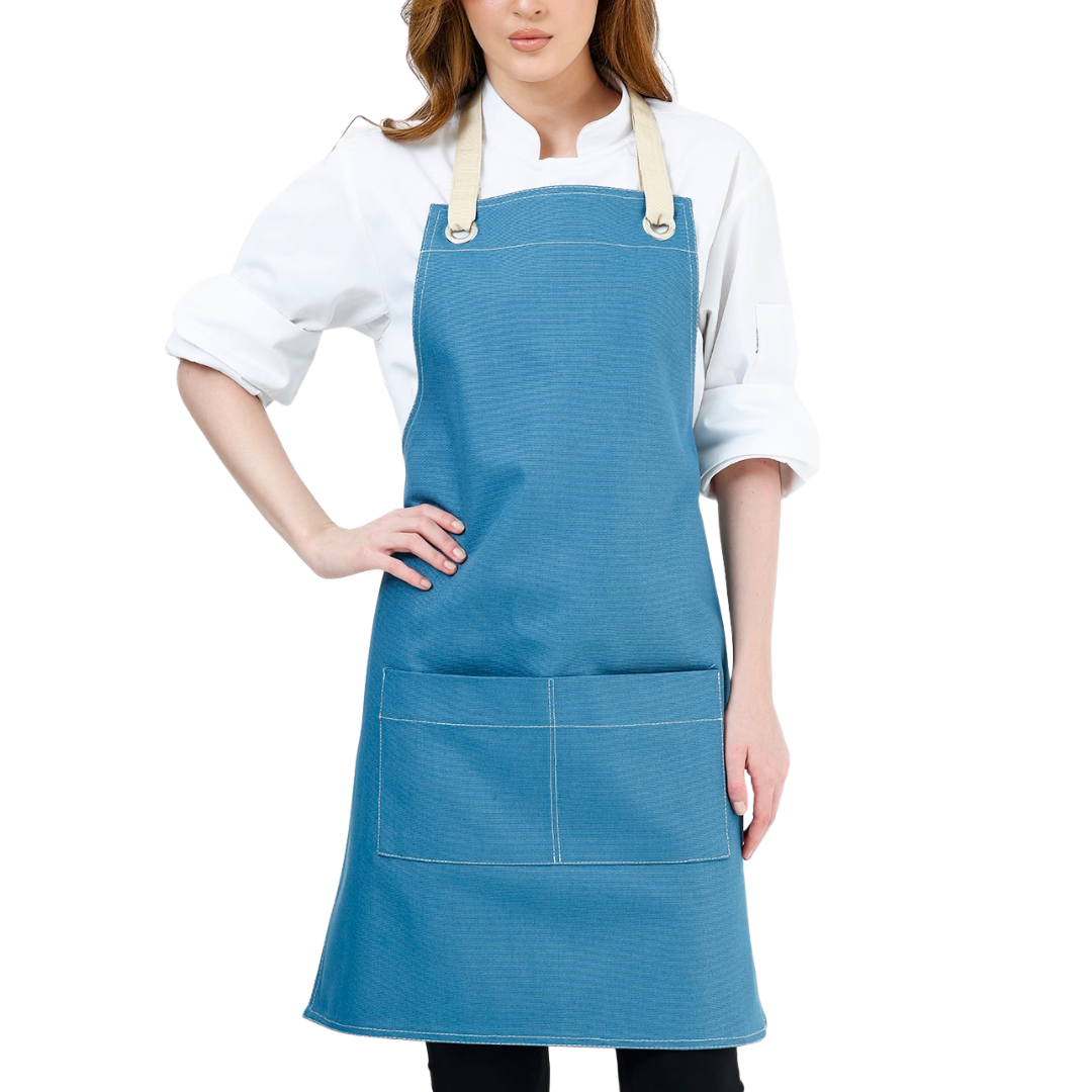 Naples Apron - Steel Blue (Ecru Straps)
