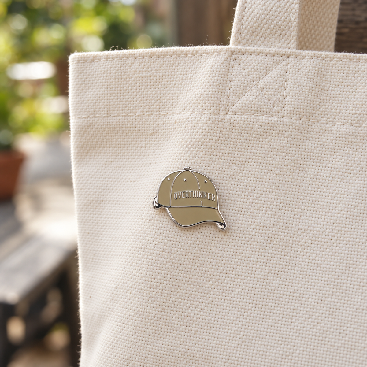 Overthinker Cap Pin Badge – Beige – additional view