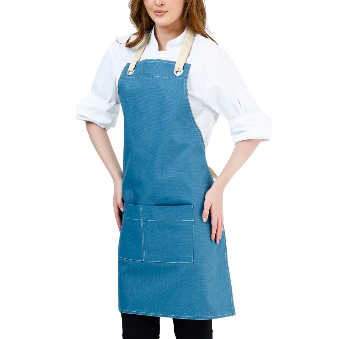Naples Apron - Steel Blue (Ecru Straps)