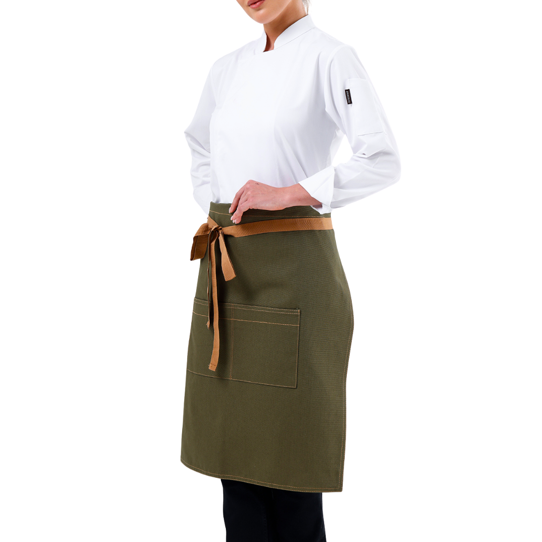 Olive Green Lisbon cotton waist apron, product view 3
