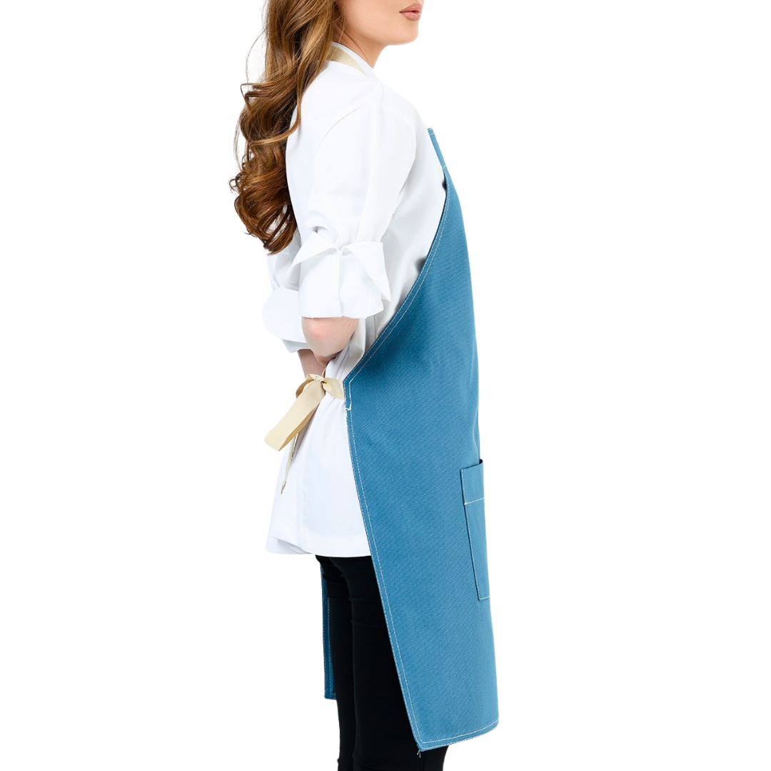 Naples Apron - Steel Blue (Ecru Straps)