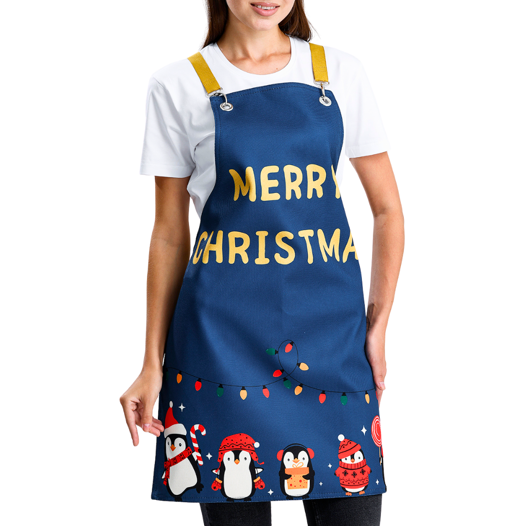 Winter Holiday Apron - Festive Penguins